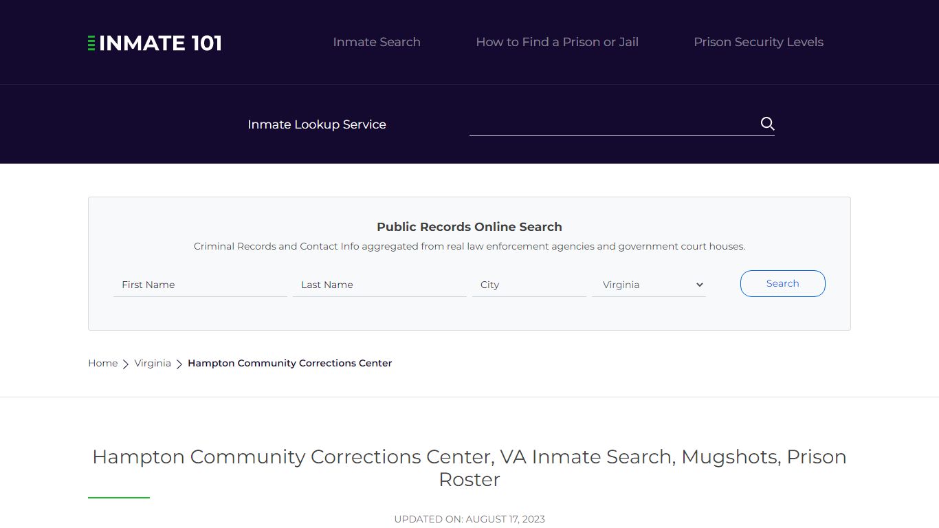 Hampton Community Corrections Center, VA Inmate Search, Mugshots ...